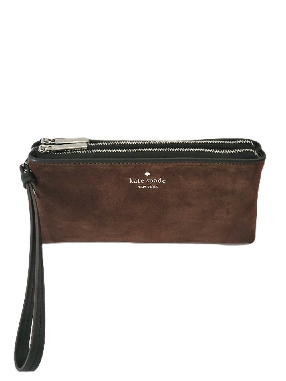 Kate Spade KP195 Wren Suede Colorblock Double Pocket Zip Wristlet Hot Fudge
